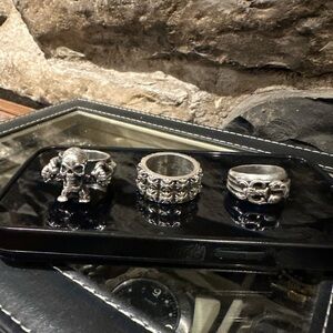 Silver Gothic Skull and Geometric Jewelry Set